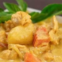 Yellow Curry (Kaeng Leung) Gluten Free · House yellow curry sauce, coconut milk, potatoes, carrots, and onions. This is our mildest c...