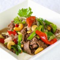 Cashew (Pad Met Mamuang) · Freshly roasted cashew nuts stir fried with chives, onions, bell peppers and a savory house ...