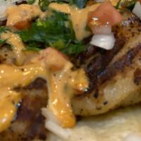 Fish Taco · Tilapia Style Taco, Pico De Gallo,  Jalapeno,  And Chipotle Mayo With A Side Of Radish, And ...