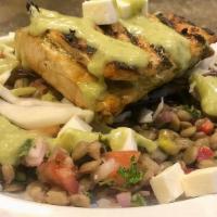 Salmon Over Lentil Salad,Queso Fresco,Cabbage&Salsa Verde (1) · 