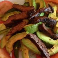 Avocado Salad · Avocado salad mixed with red onions, tomatoes, and peppers in a Mexican vinaigrette with you...