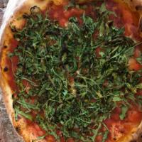 Vegan Pizza · marinara, roasted arugula & garlic, extra virgin olive oil, sea salt (Vegan). 12