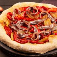 Anchovies Pie Pizza · Delicious fresh anchovies topped on a bed of mozzarella cheese.