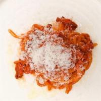 Bucatini All'Amatriciana · guanciale, shallots, chili flakes, san marzano tomatoes