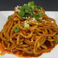 Cheng Du Chilled Noodles With Spicy Sesame Vinaigrette 成都凉面 · Hot and spicy.
