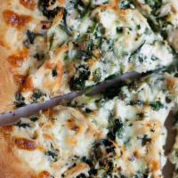 Athenian Pizza · Mozzarella, Sautéed spinach, garlic and Feta Cheese.