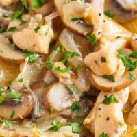 Chicken Marsala Over Rigatoni · With Mushrooms & Marsala Wine