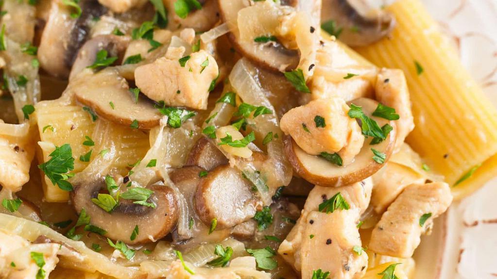 Chicken Marsala Over Rigatoni · With Mushrooms & Marsala Wine