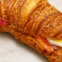 Smoked Salmon  · Whole  wheat croissant filled with hard boiled organic egg, fine herbs, fromage blanc and pi...