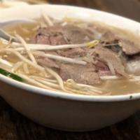 Brisket, Tendon, & Tripe · With beef broth noodle soup. Beef broth, rice noodles, topped with scallion, onion, cilantro...