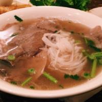 Beef Flank · With beef broth noodle soup. Beef broth, rice noodles, topped with scallion, onion, cilantro...