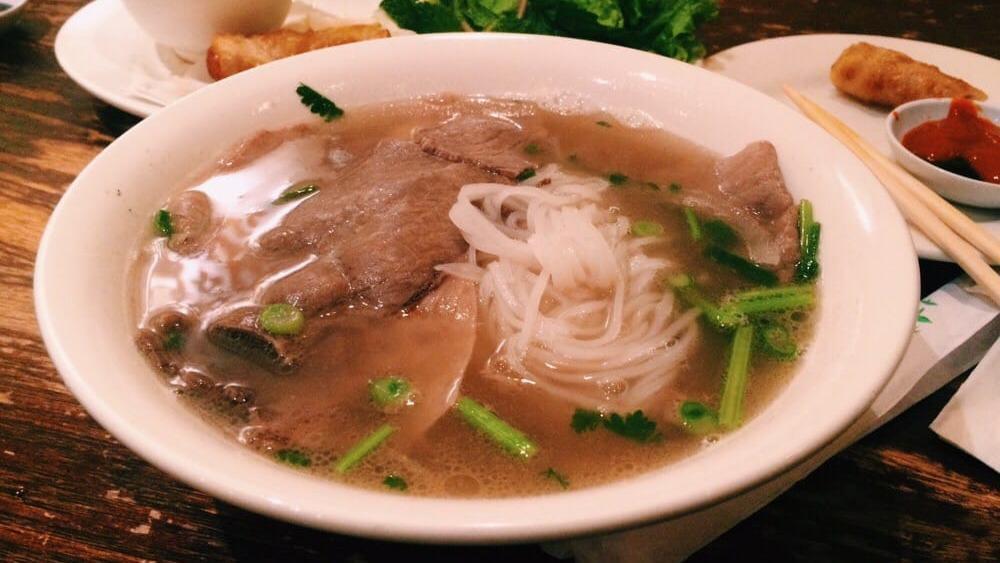 Beef Flank · With beef broth noodle soup. Beef broth, rice noodles, topped with scallion, onion, cilantro. Served with bean sprout, basil leaves, jalapeño, and lemon or lime on the side.