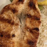 Grilled Salmon Lunch · Grilled salmon steak.