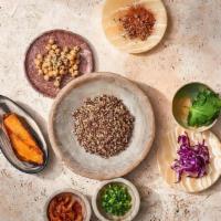 Probiotic Bowl · /Quinoa
/Chickpea
/Sweet Potato, Pickled Cabbage, Kimchi, Seasonal Mushroom
/Cashew Kimchi D...