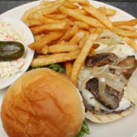 Z-One Burger · Popular. With caramelized onions, mushrooms, and mozzarella cheese.
