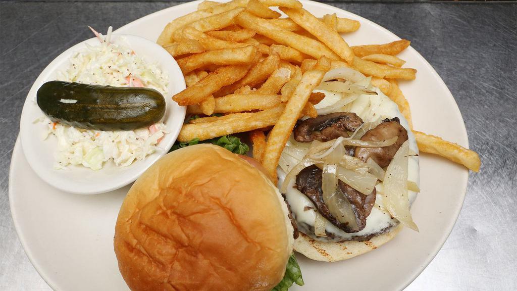 Z-One Burger · Popular. With caramelized onions, mushrooms, and mozzarella cheese.