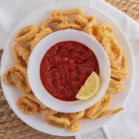 Crispy Calamari · Marinara sauce, lemon wedges.