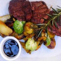 Filet Mignon · with Gorgonzola butter or balsamic reduction sauce, served with choice of 2 sides