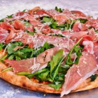 Parma Pizza · Prosciutto di Parma, Parmigiano-Reggiano, fresh mozzarella, baby arugula