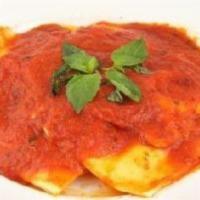 Four Cheese Ravioli · Vegetarian. ricotta, mascarpone, mozzarella & parmesan cheese in pomodoro sauce.
