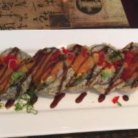 Sexy Roll · Deep-fried. Spicy crunchy tuna, avocado with tobiko and chef's special sauce.
