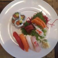 Sushi & Sashimi Combo · Nine-piece sashimi, six pieces of sushi and spicy tuna avocado roll.