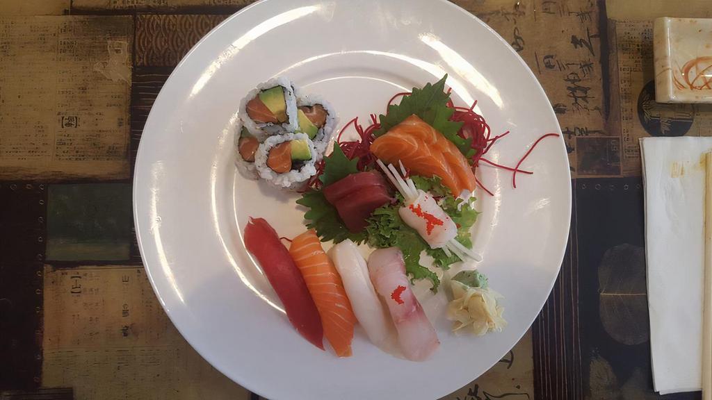Sushi & Sashimi Combo · Nine-piece sashimi, six pieces of sushi and spicy tuna avocado roll.
