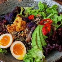 Grain Bowl · Vegetarian. Quinoa, spelt, wild rice, roasted cauliflower, marinated egg, avocado, and pickl...