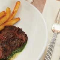 Steak Frites  · Made without gluten. Chimichurri sauce and hand-cut fries.