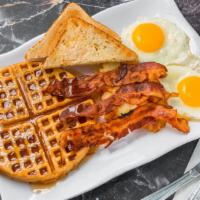 Combo # 1 · -Short stack of pancakes, french toast or a waffle.
 -Your choice of meat (bacon, ham, sausa...