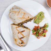 Carnita Burrito · Carnitas. 12 inches flour tortilla stuffed with Mexican rice, re-fried black beans, topped w...