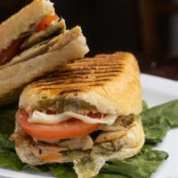 Chicken Pesto · Grilled chicken, roasted peppers, mozzarella Cheese.