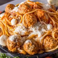 Meatball Spaghetti · Linguine and marinated meatballs.