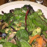 Smoked Salmon And Avocado Salad · Organic greens, tomatoes, walnut and balsamic dressing.