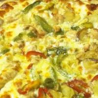 Chicken Murphy Pizza · Spicy. Sautéed chicken, mozzarella cheese, roasted potatoes, onions, peppers, cherry hot pep...