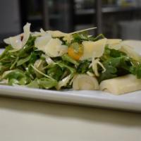Heart Of Palm Salad · Hearts of Palm, shaved fennel, medley tomato, and arugula in citrus vinaigrette with shaved ...