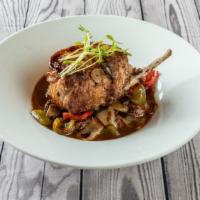 Pork Chop Giambotta (Double Cut 16 Oz) · Over sautéed hot cherry peppers, peppers, onions, and potatoes in a zesty sauce.