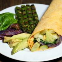 Green Heaven · Fried asparagus, caramelized red onions, sauteed spinach, avocado, celery, and cucumber.