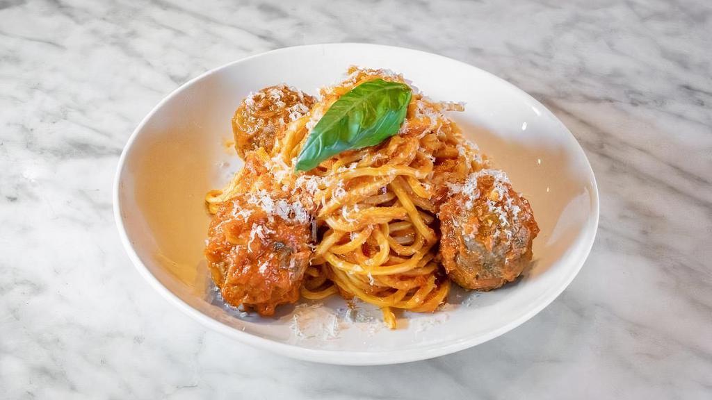 Spaghetti W/ Meatballs · beef meatballs, pomodoro, parmesan