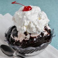 Hot Fudge Sundae · Two scoops of ice cream covered with hot fudge. No substitutions.