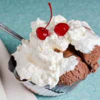 Massapequa Special Sundae · Two scoops of ice cream covered with hot fudge and marshmallow.........no substitutions.