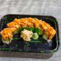 Makana · 8 pcs. Tempura shrimp topped with avocado, spicy crab meat with masago.