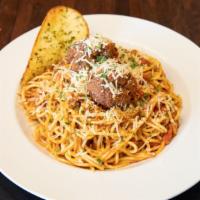 Spaghetti Bolognese & Meatballs · Homemade Meat Sauce Over Spaghetti Noodles, with Homemade Meatballs