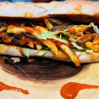 Gatsby Sandwich (Halal) · Famous Cap town street sandwich with masala steak, caramelized onions, French fries , lettuc...