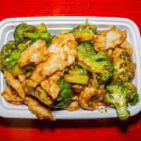 Chicken With Broccoli · Served with fried rice   (white rice available upon request).