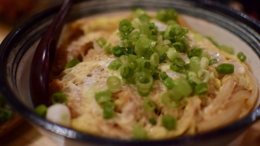 Oyako Don Bowl · Served with Japanese style omelette and chicken over rice.