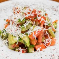 Shepherd Salad · Fine chopped tomatoes, green peppers, cucumber, onion, dill, parsley tossed with olive oil a...