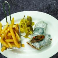 Adana Wrap · Adana kebab with sauteed onions, peppers and mushrooms with a homemade dressing.
