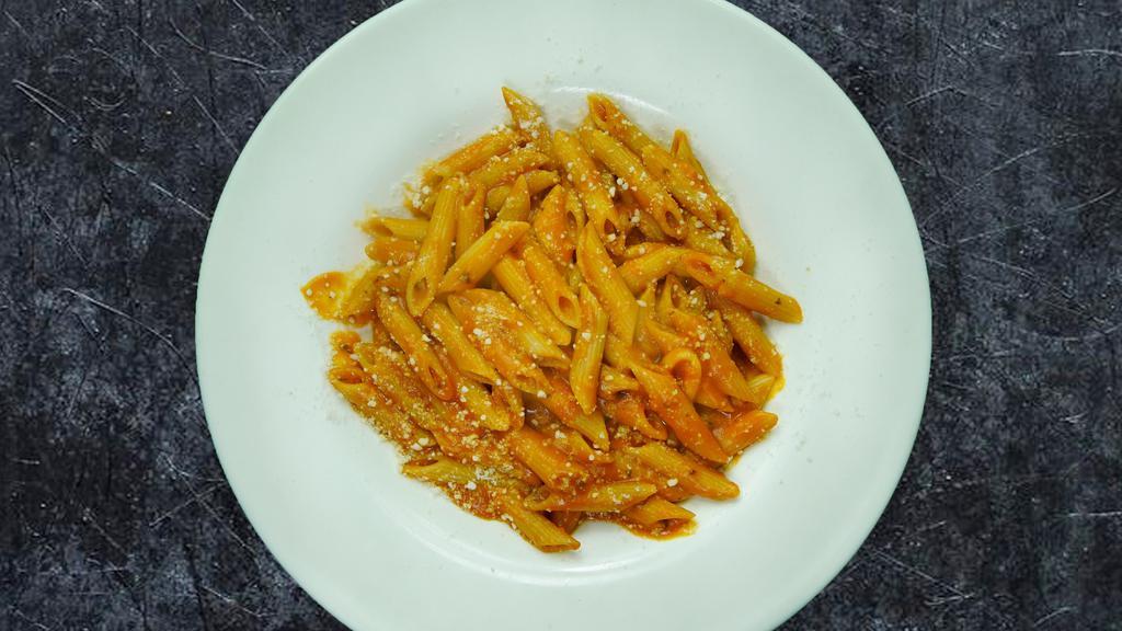 Penne Pomodoro · Served with olive oil, fresh garlic, parmesan cheese, and tomato, basil sauce.