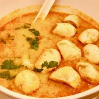 Tom Yum Soup · Gluten free. Shrimp and mushrooms in hot and sour soup.